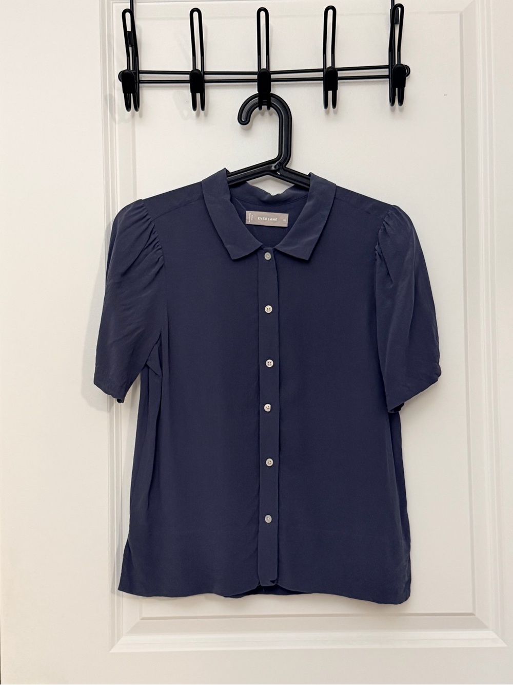 Everlane Washable Silk Puff Sleeve Button-Up Blouse Navy Size 00